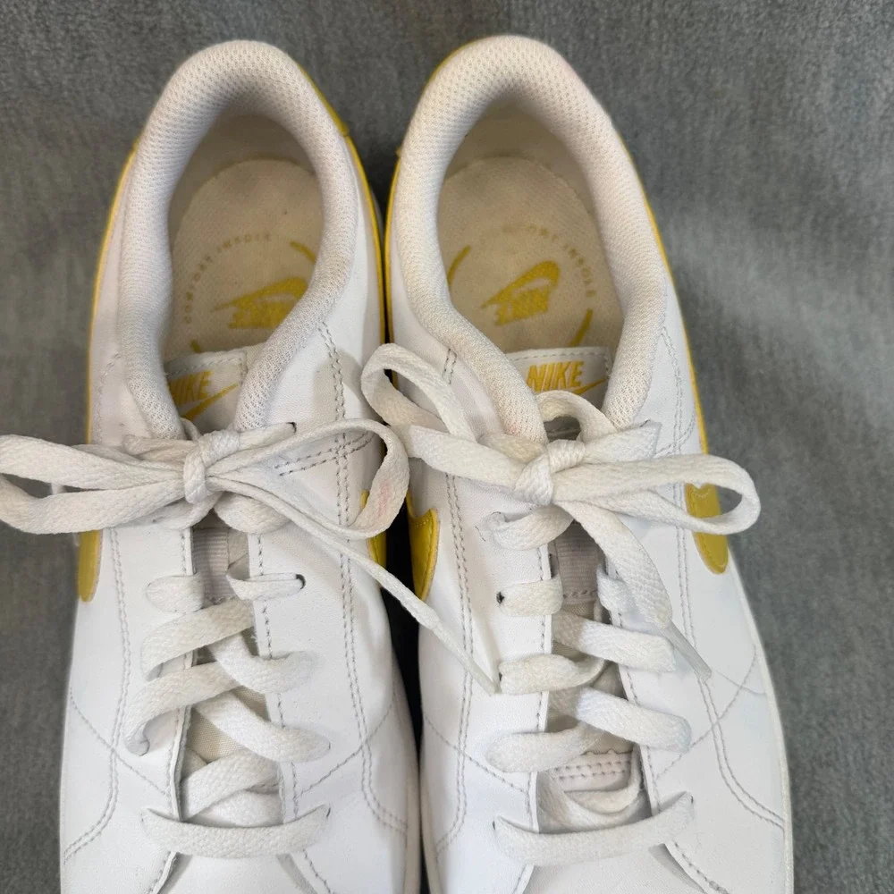 Nike Court Royale 2 Sneakers Womens Size 9 White Yellow Good Low‎ Top Leather